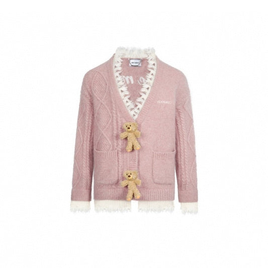 13De Marzo Bear Button Unedged Cardigan Pink