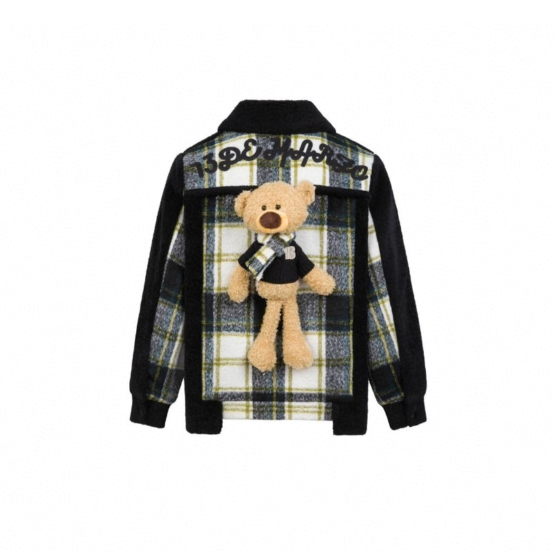 13De Marzo Bear Plaid Padded Fleece Coat