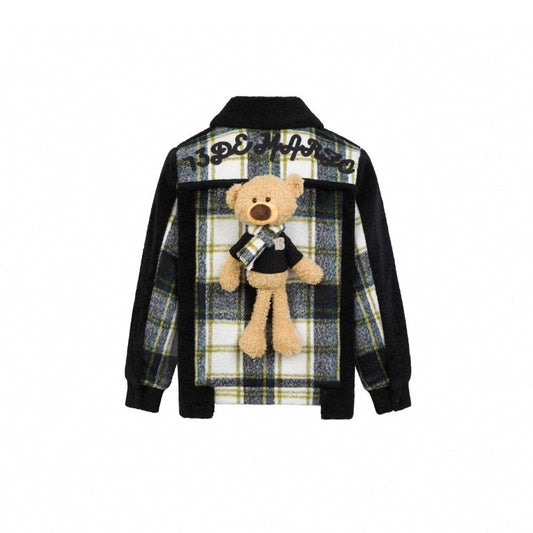 13De Marzo Bear Plaid Padded Fleece Coat