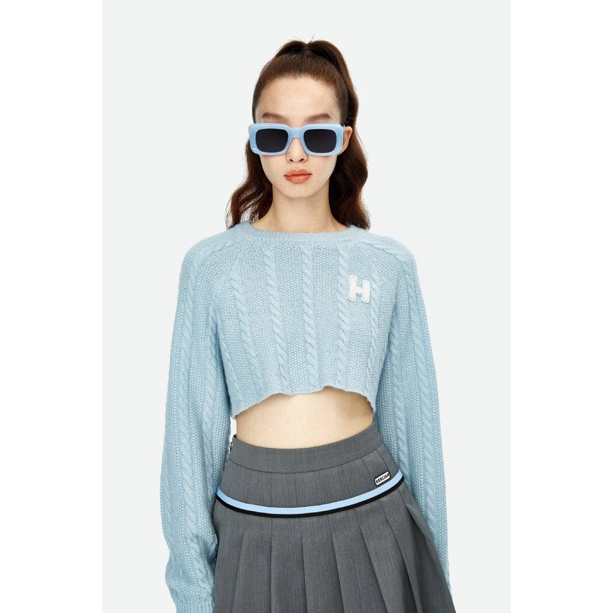 Herlian Embroidery Logo Short Knit Jumper Blue