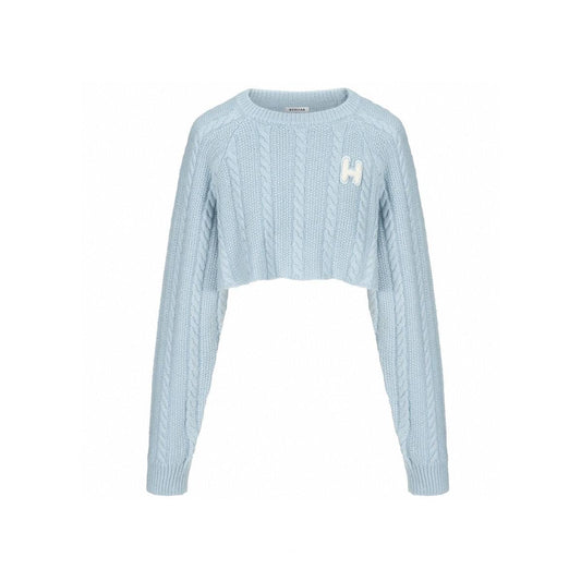 Herlian Embroidery Logo Short Knit Jumper Blue