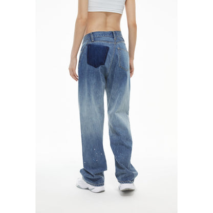 Ann Andelman Irregular Rhinestone Patch Denim Pants