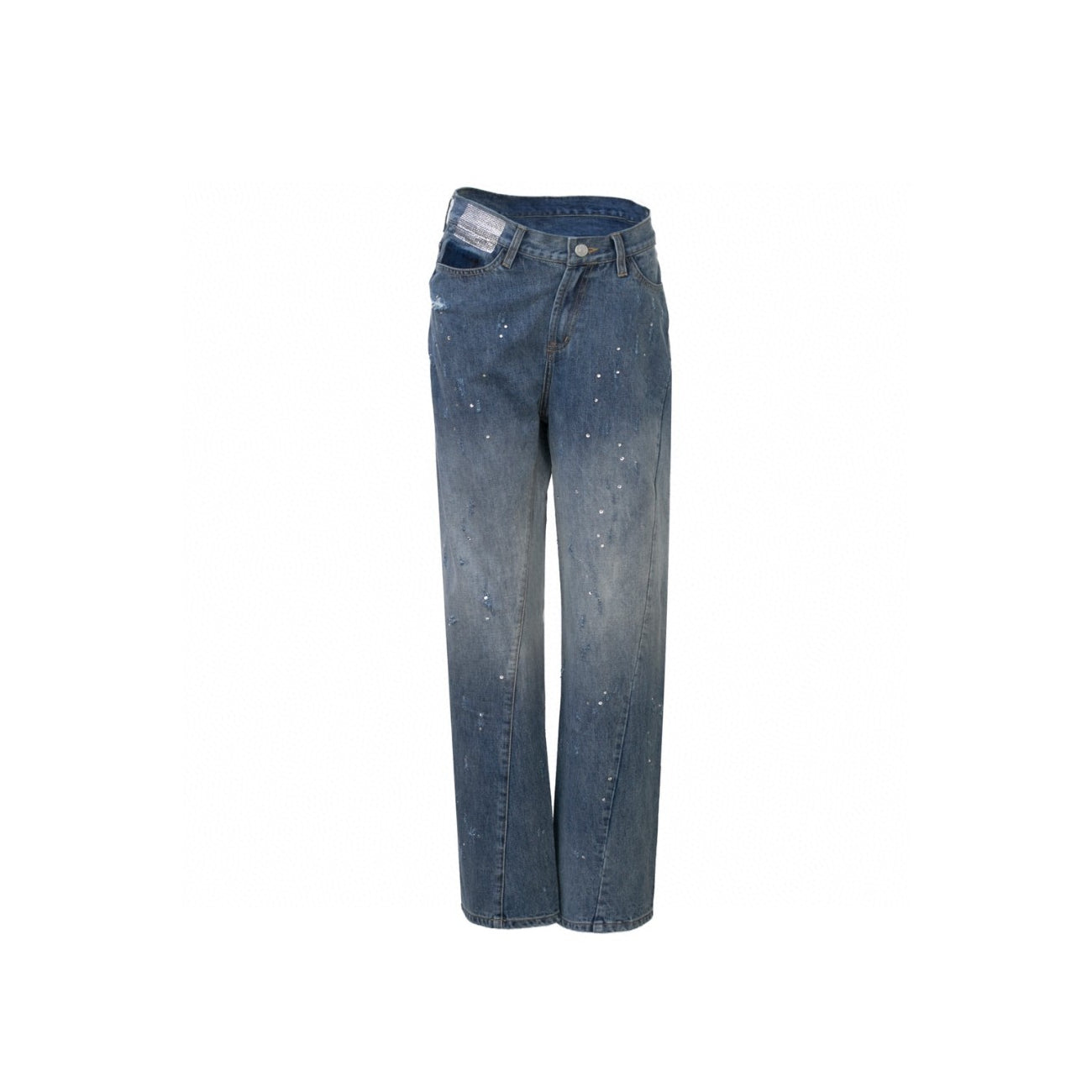 Ann Andelman Irregular Rhinestone Patch Denim Pants