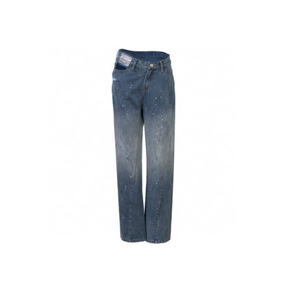 Ann Andelman Irregular Rhinestone Patch Denim Pants