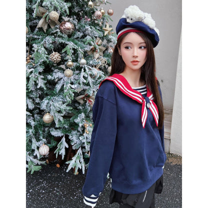 13 De Marzo Sailor Collar Plush Bear Sweater Navy