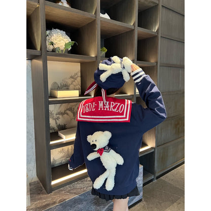 13 De Marzo Sailor Collar Plush Bear Sweater Navy