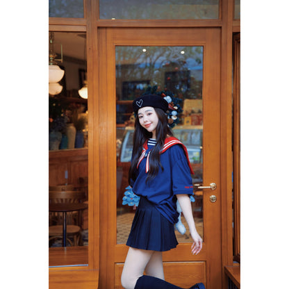 13De Marzo Plush Bear Sailor Collar Tee Navy