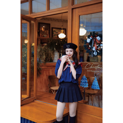 13De Marzo Plush Bear Sailor Collar Tee Navy