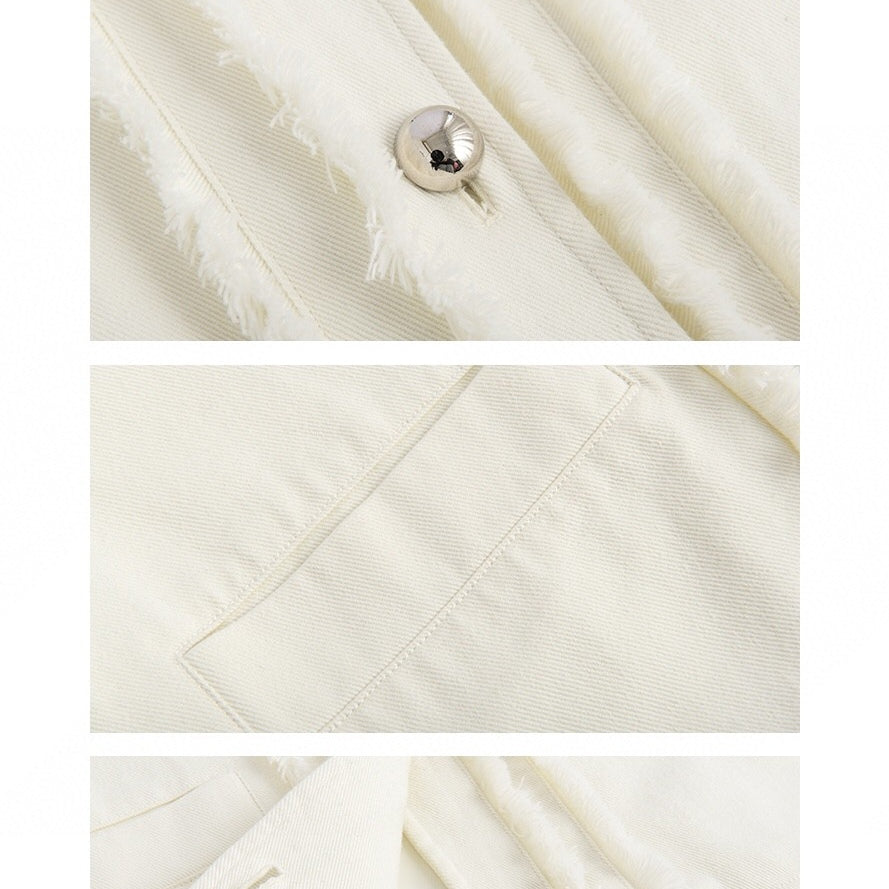 Marc Moore Raw Edge Metal Button Jacket White