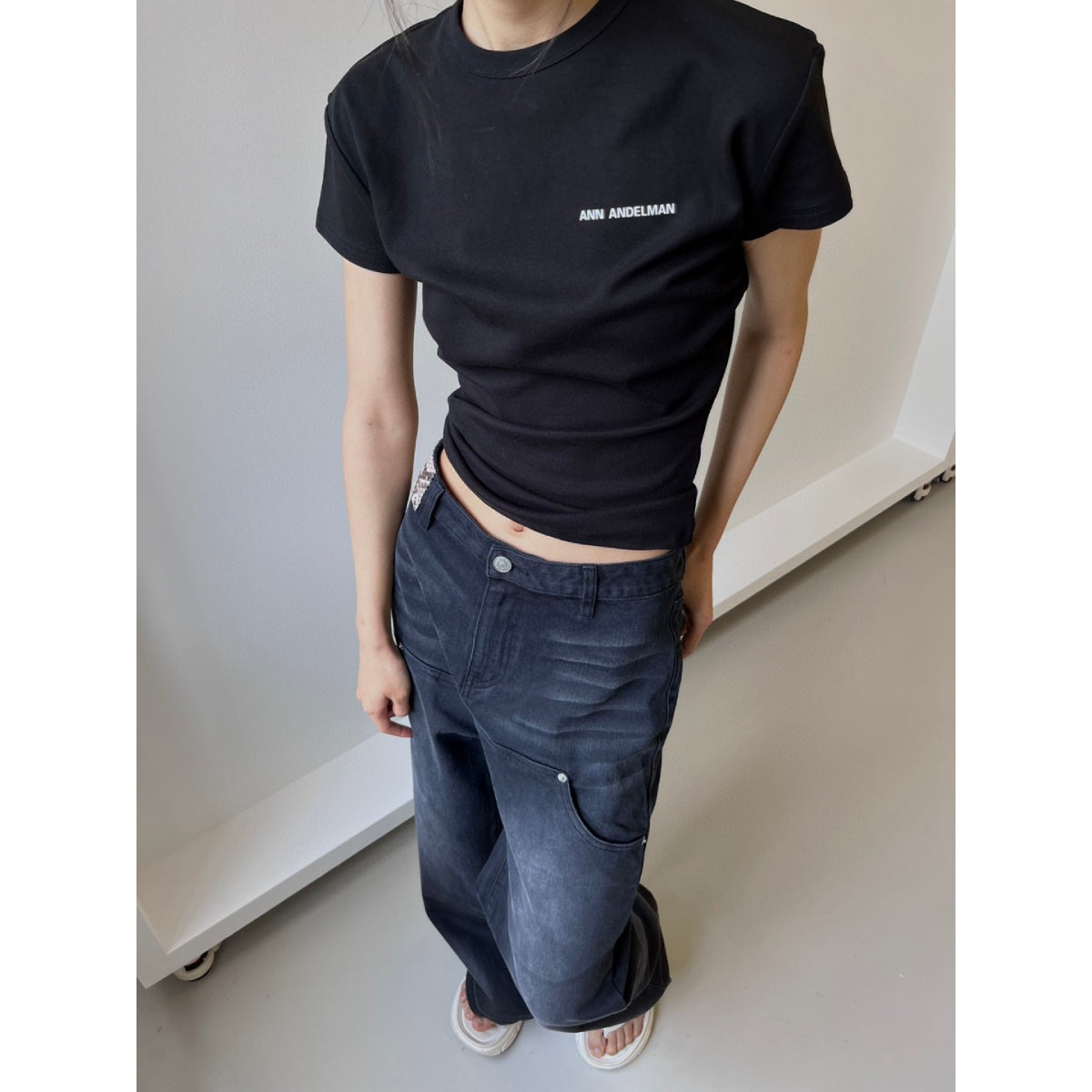 Ann Andelman Small Logo Stacking Slim Tee Black