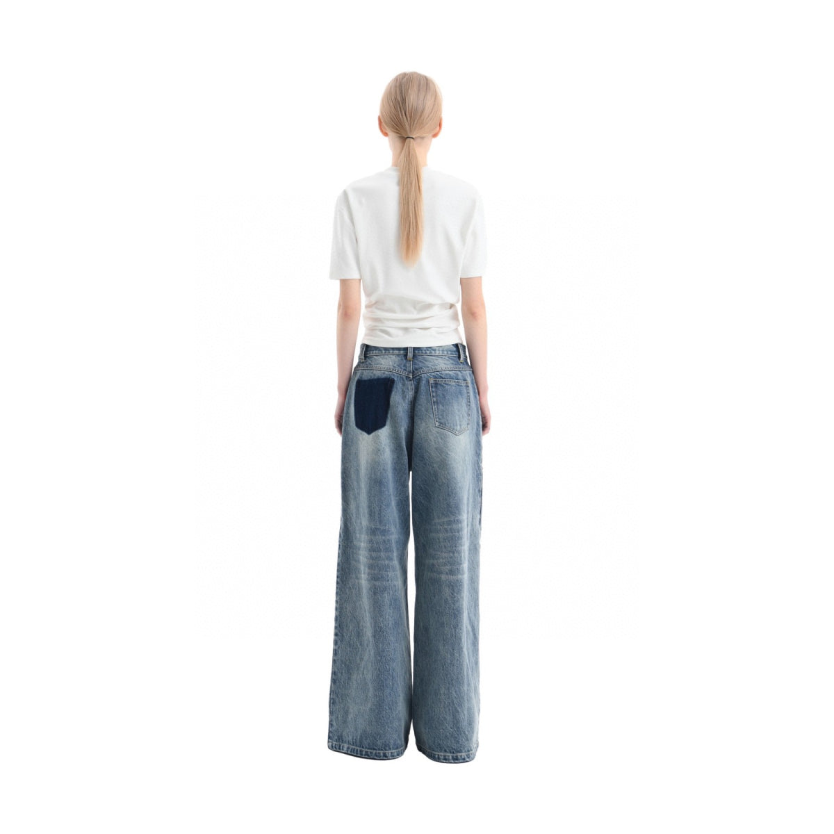 Ann Andelman Wide-Leg Denim Pants Washed Blue