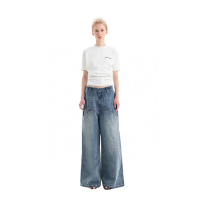 Ann Andelman Wide-Leg Denim Pants Washed Blue