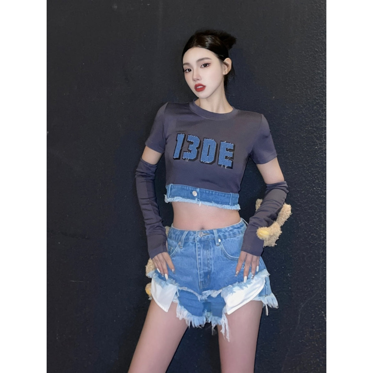 13De Marzo Graffiti Double Layered Denim Shorts Blue