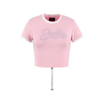 Weird Market X Barbie Rhinestone Logo Slim Tee Pink