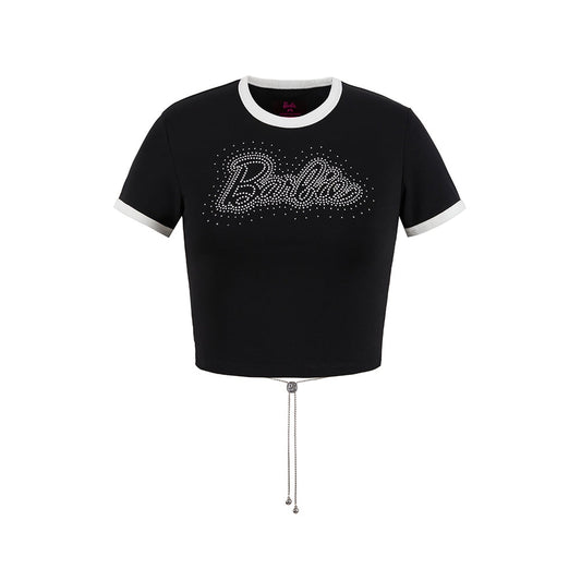 Weird Market X Barbie Rhinestone Logo Slim Tee Black