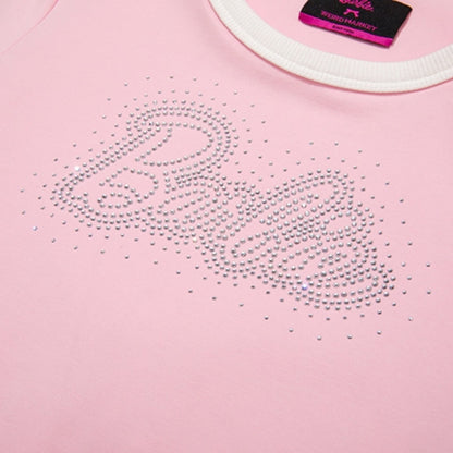 Weird Market X Barbie Rhinestone Logo Slim Tee Pink