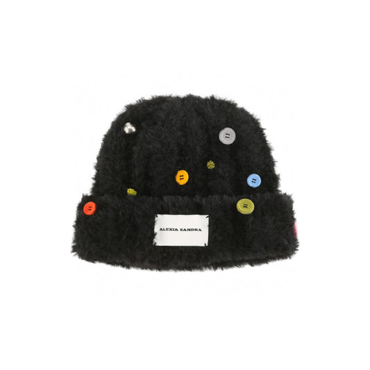 Alexia Sandra Color Button Furry Hat Black