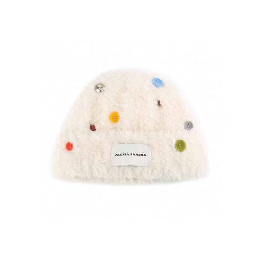 Alexia Sandra Color Button Furry Hat White