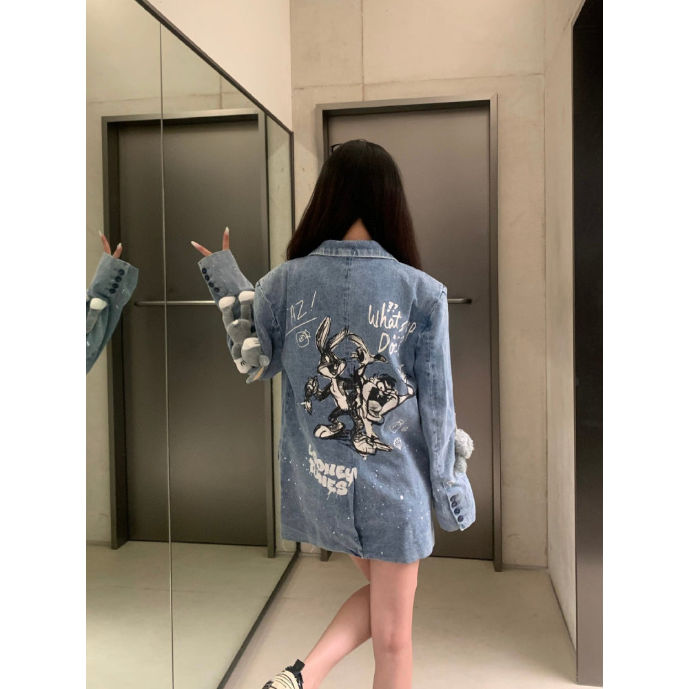 13De Marzo X Looney Tunes Bugs Bunny Painting Denim Suit Blue