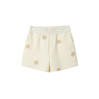 Andrea Martin Flower Printed Waffle Shorts Beige