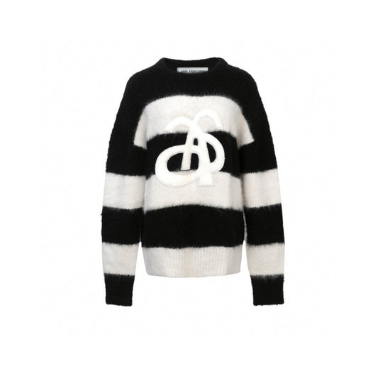 Ann Andelman Embroidery Logo Striped Knit Sweater