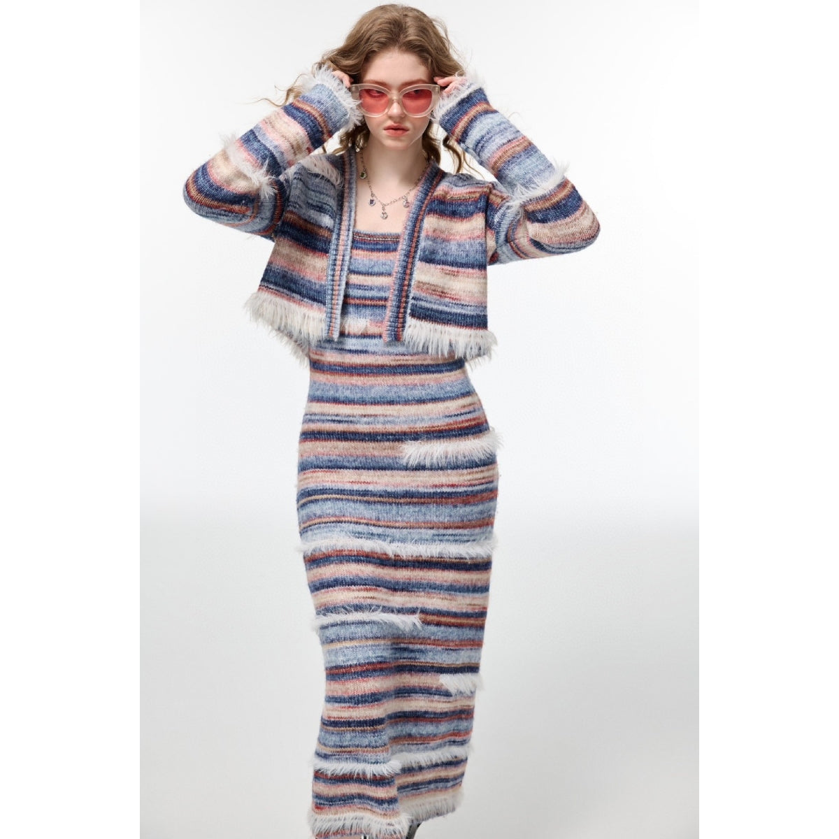 Alexia Sandra Striped Mohair Long Dress