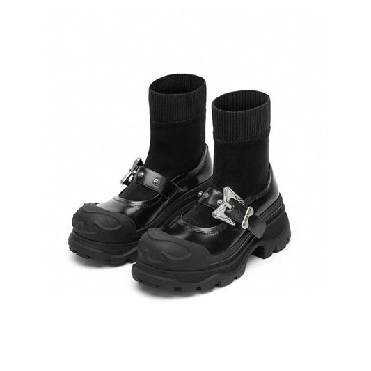 SugarSu Butterfly Buckle Robber Sole Stocking Boots Black