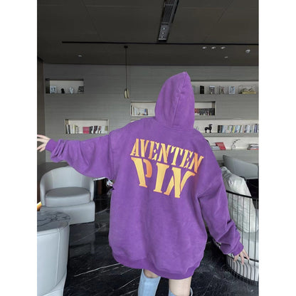 Aventen Pin DIY Tearing Denim Inside Hoodie Purple