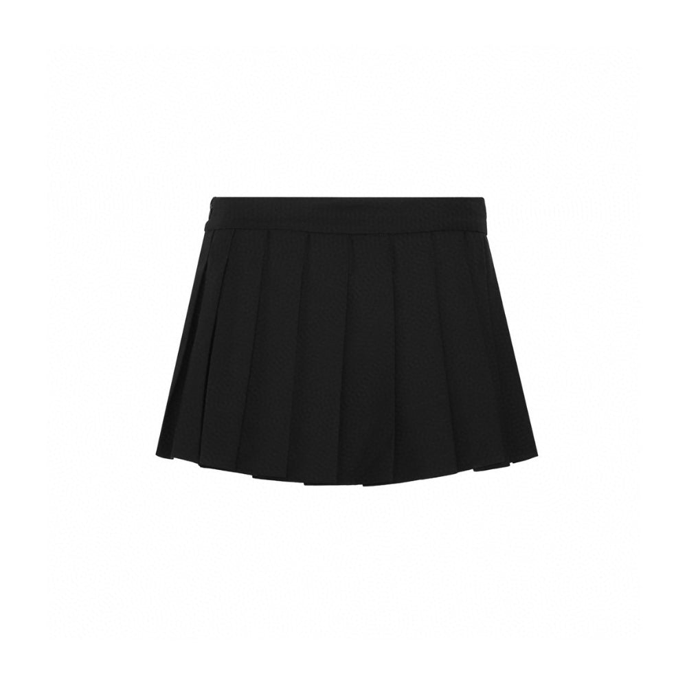 Ann Andelman Embroidery Logo Pleated Short Skirt Black