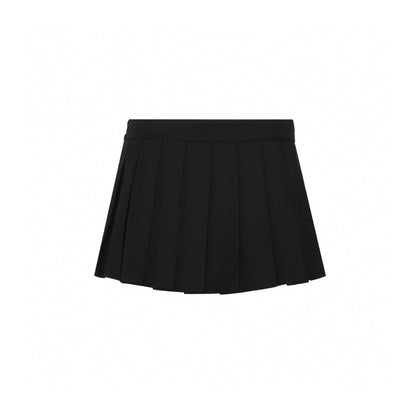 Ann Andelman Embroidery Logo Pleated Short Skirt Black