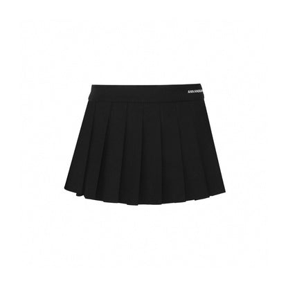 Ann Andelman Embroidery Logo Pleated Short Skirt Black