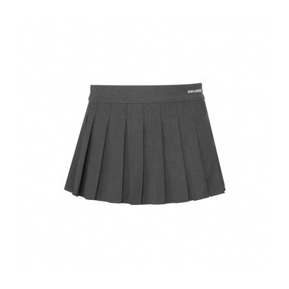 Ann Andelman Embroidery Logo Pleated Short Skirt Grey