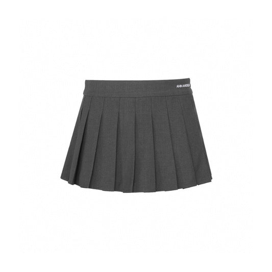 Ann Andelman Embroidery Logo Pleated Short Skirt Grey