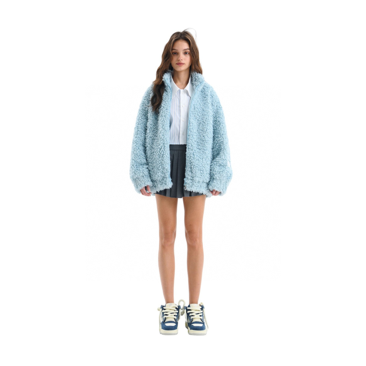 Ann Andelman Oversized Woolen Fleece Coat Blue