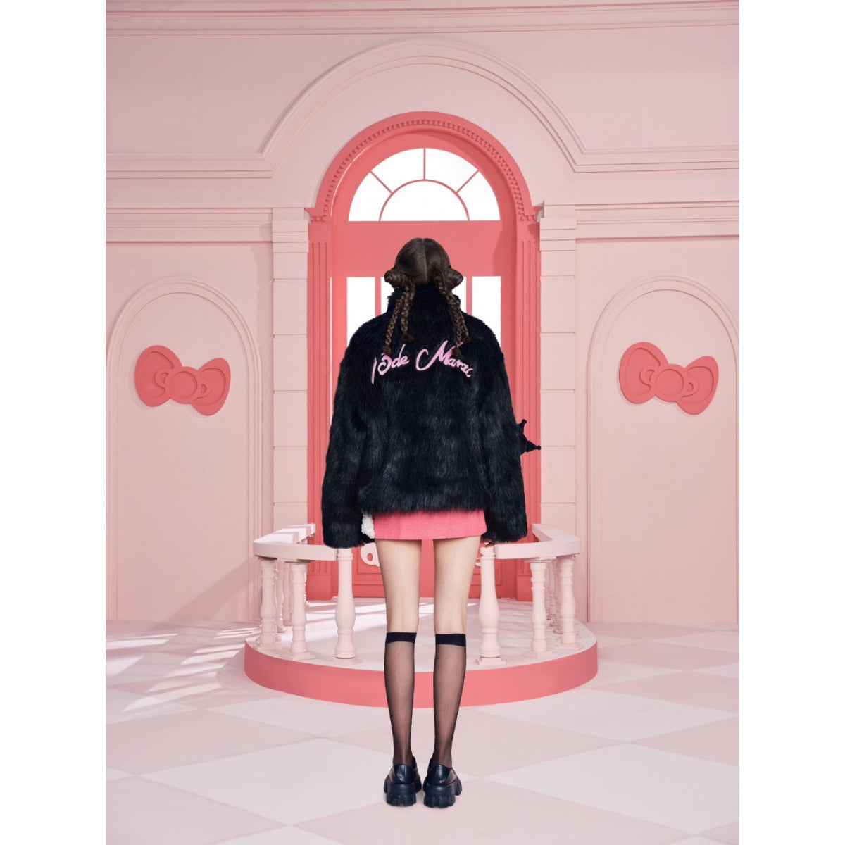 13De Marzo X Kuromi Bear Artificial Mink Coat Black