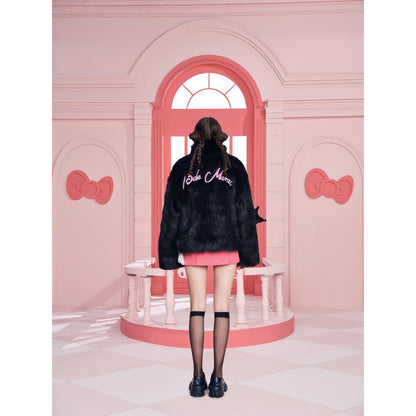 13De Marzo X Kuromi Bear Artificial Mink Coat Black