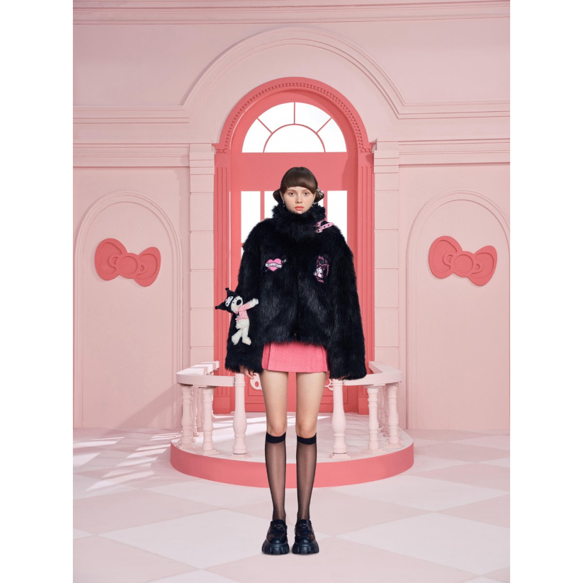 13De Marzo X Kuromi Bear Artificial Mink Coat Black