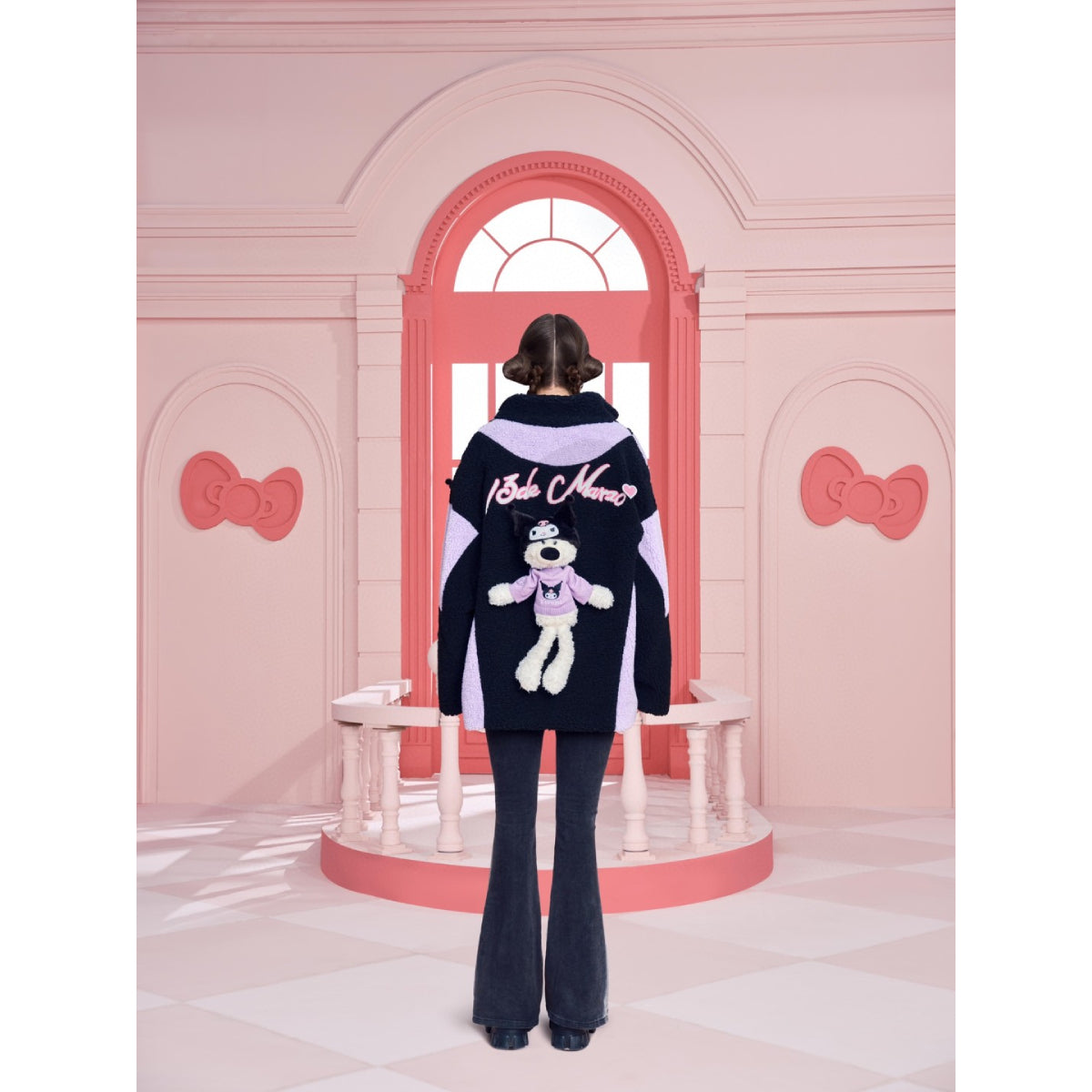 13De Marzo X Kuromi Color Blocked Bear Fleece Coat