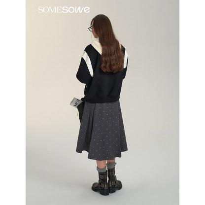 SomeSowe Leather Patchwork Woolen Jacket Black