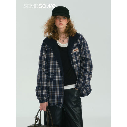 SomeSowe Reversible Plaid Fleece Jacket Navy Blue