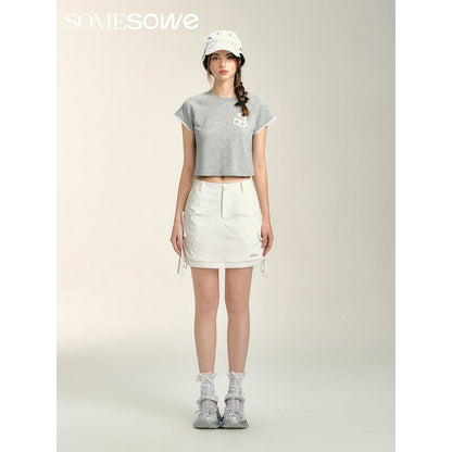 SomeSowe Bow Drawstring Cargo Skirt White