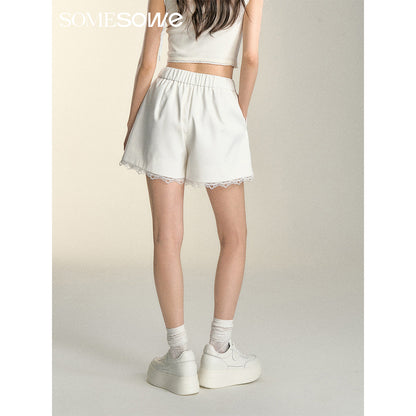 SomeSowe Lace Edge Casual Shorts White