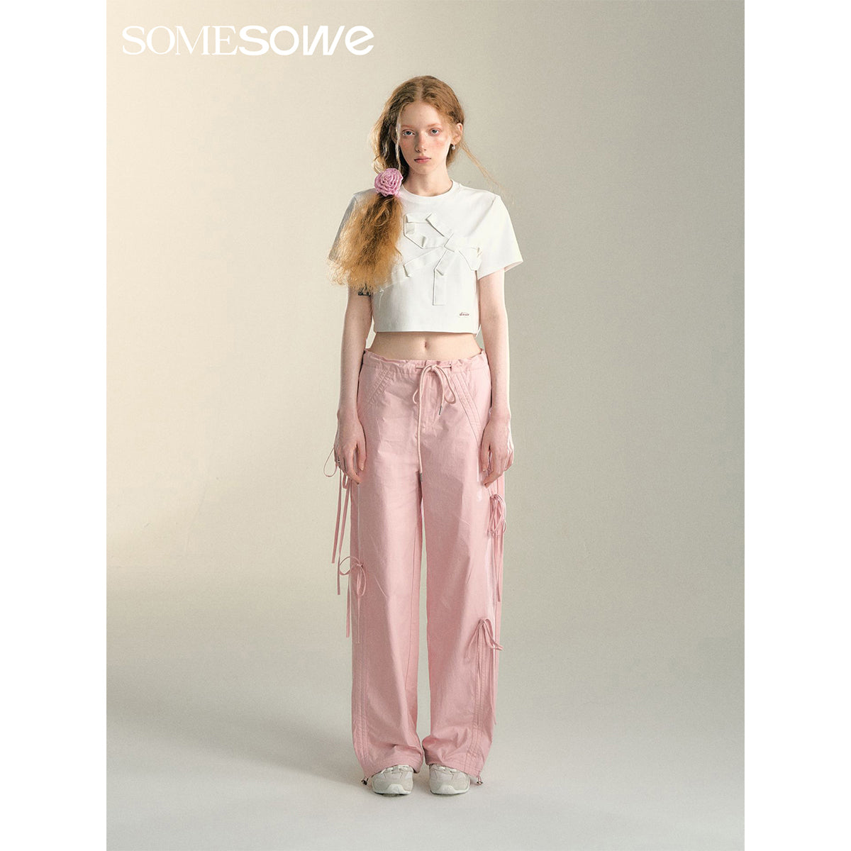 SomeSowe Bow Drawstring Cargo Pants Pink