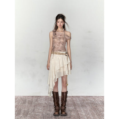 Via Pitti 3D Rose Flower Tie Slip Vest Brown