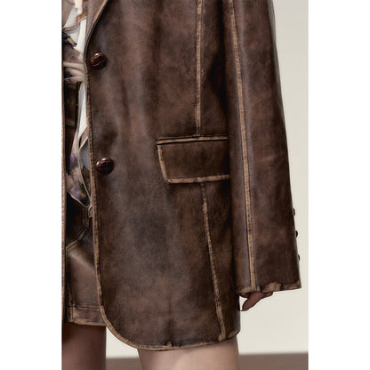 Via Pitti Distressed Heavy Washed Leather Jacket Brown