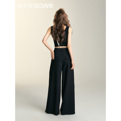 SomeSowe Lace Patchwork Pleated Suit Pants Black