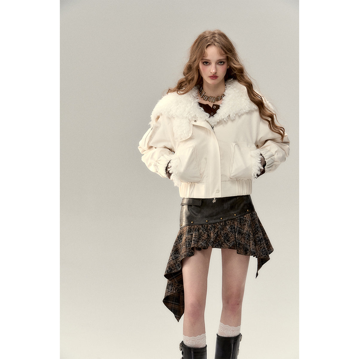 Via Pitti Cargo Pockets Rabbit Fur Jacket Cream