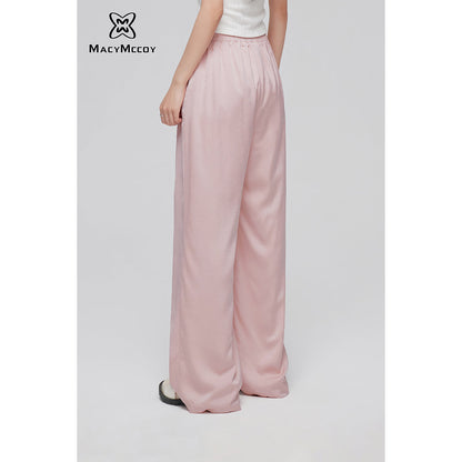 MacyMccoy Ice Silk Drawstring Wide-Leg Pants Pink