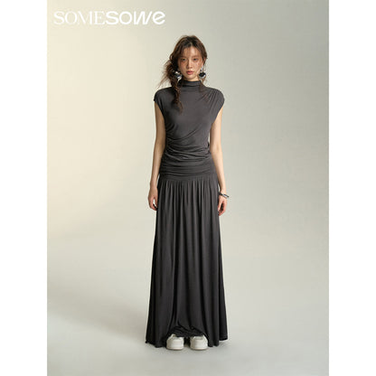 SomeSowe Heaped Ruffle Long Skirt Dark Grey