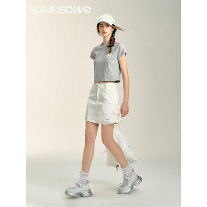 SomeSowe Bow Drawstring Cargo Skirt White